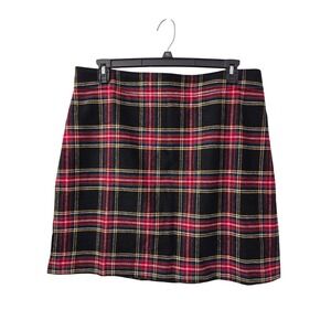 J. Crew Plaid Wool Blend A-Line Mini Skirt Women 16 Black Red NWT $110 BK386